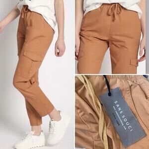 New Sans Souci $112 Clay Brown Elastic Waist Cargo Crop Small